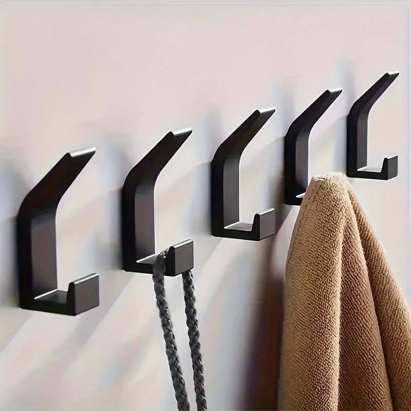 5pcs\u002F10pcs Set of Double Hooks Mounted on The Wall, Easy to Install, No Drilling, Space Saving Design for Bathroom, Bedroom And Home Organization, Multifunctional Adhesive Hooks for Towels, Coats, Bathrobes And Keys, Utility Hook, Black