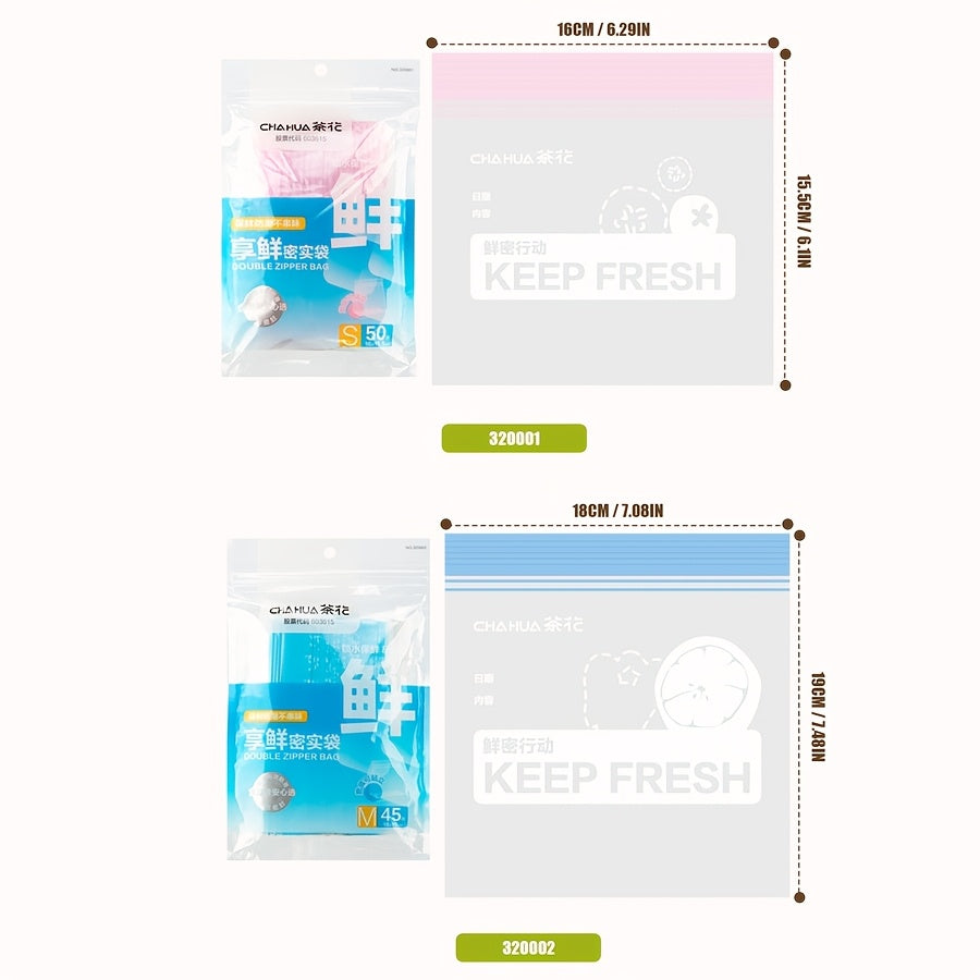 95pcs (S+M)\u002F160pcs (S+M+L+XL)\u002F35pcs (L)\u002F30pcs (XL) Thickened Reusable Clear Plastic Storage Bags with Double Sealing Strip - Meat, Fruits, Vegetables, Freezer & Pantry Storage, Kitchen Organizers, Uncoated Packaging