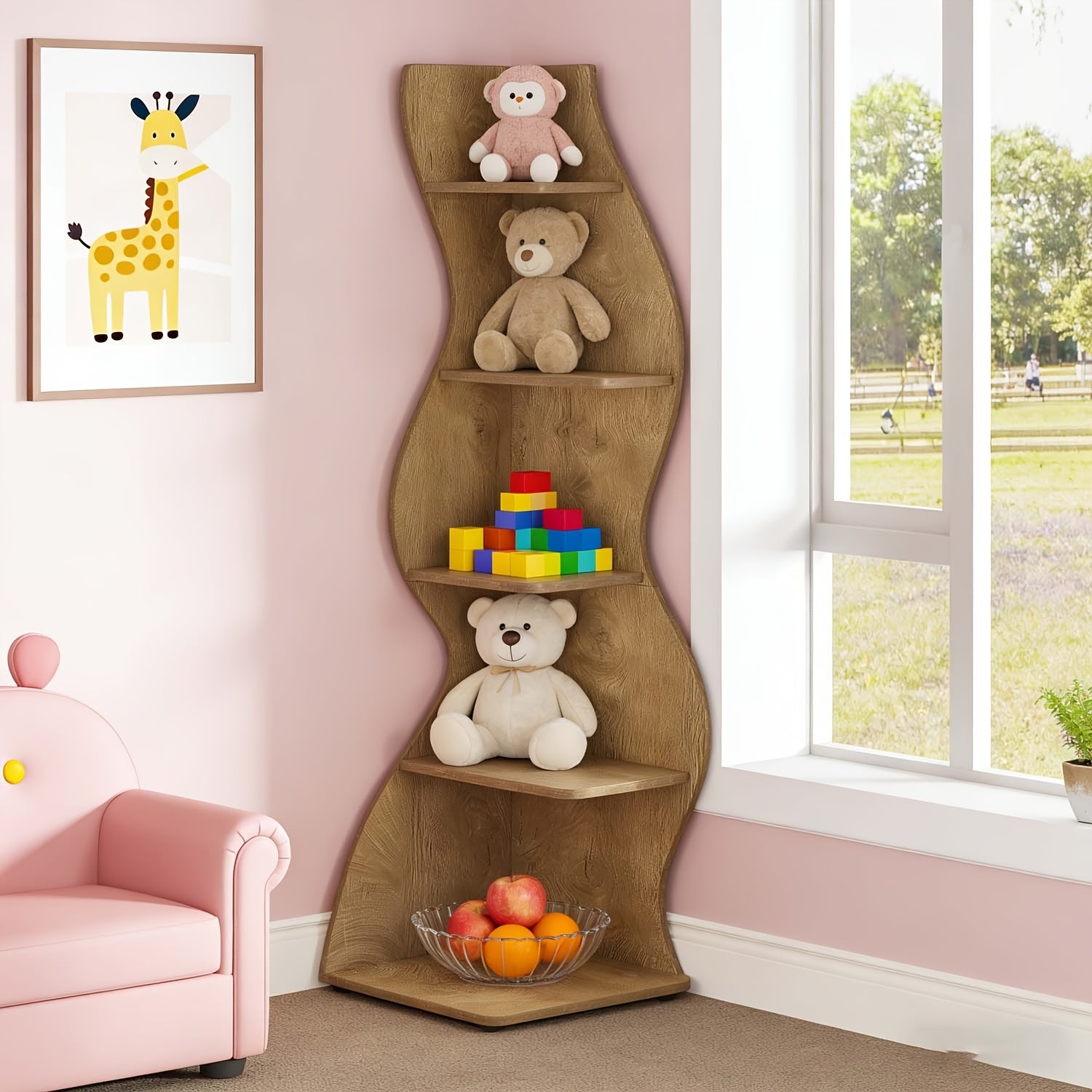 Corner Shelf, Modern 5-Tier Wall Corner Bookshelf, Stylish Corner Small Bookcase Storage Rack Plant Stand with Unique Shape for Living Room, Home Office, Ladder Racks, Storage and Organization