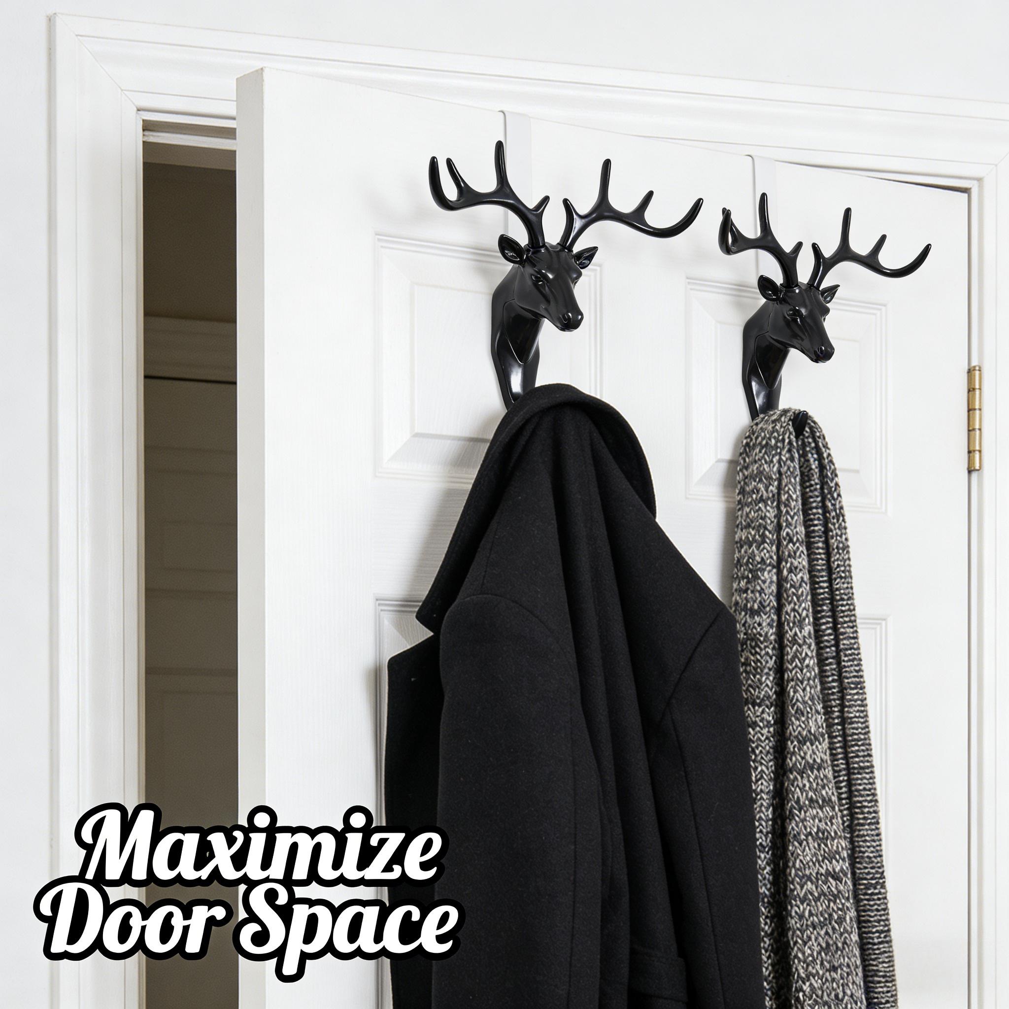 Deer Head Wall Decoration Self-Adhesive Antler Mounting Kit, Industrial Style Steel Deer Head Hook, Decorative Animal Wall Key Holder, Suitable for Home or Office, Multi-Functional Hook