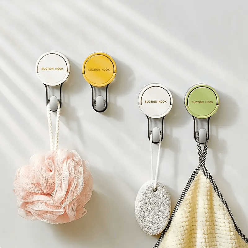 A Powerful Vacuum No-Drill And Self-Adhesive Towel Rack with Suction Cup Hooks, Featuring Strong Self-Adhesive Wall Hooks Available in Three Colors (White, Green, Beige) - a Durable Plastic Towel Rack for Kitchen, Bathroom