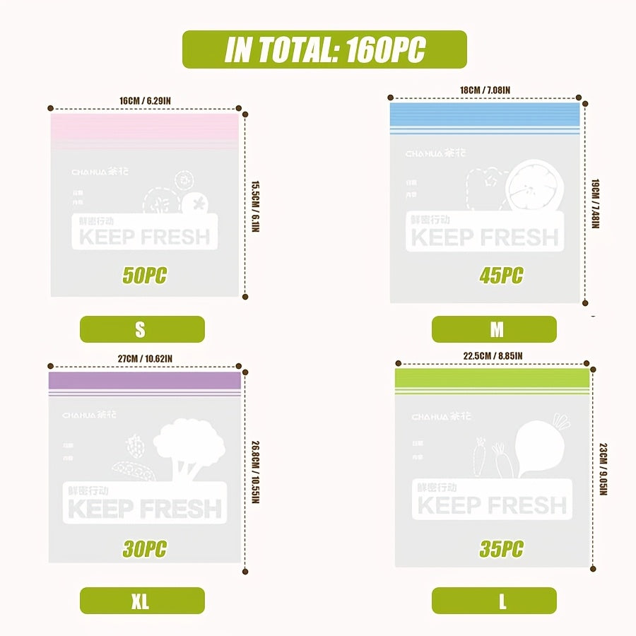95pcs (S+M)\u002F160pcs (S+M+L+XL)\u002F35pcs (L)\u002F30pcs (XL) Thickened Reusable Clear Plastic Storage Bags with Double Sealing Strip - Meat, Fruits, Vegetables, Freezer & Pantry Storage, Kitchen Organizers, Uncoated Packaging