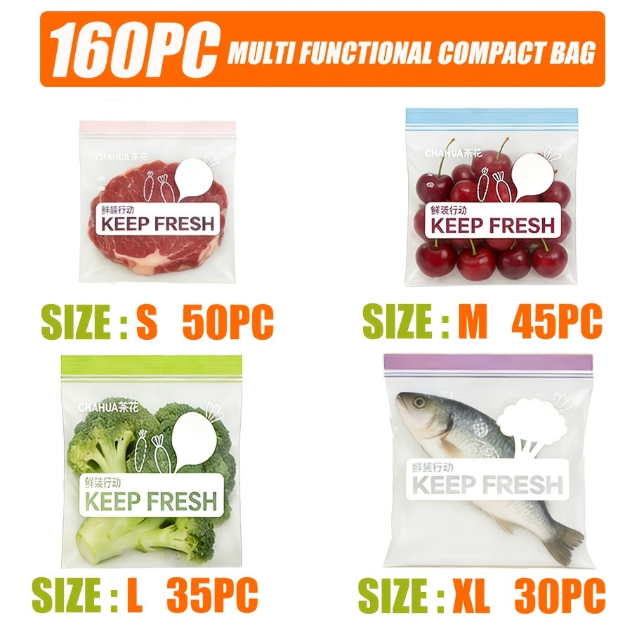 95pcs (S+M)\u002F160pcs (S+M+L+XL)\u002F35pcs (L)\u002F30pcs (XL) Thickened Reusable Clear Plastic Storage Bags with Double Sealing Strip - Meat, Fruits, Vegetables, Freezer & Pantry Storage, Kitchen Organizers, Uncoated Packaging