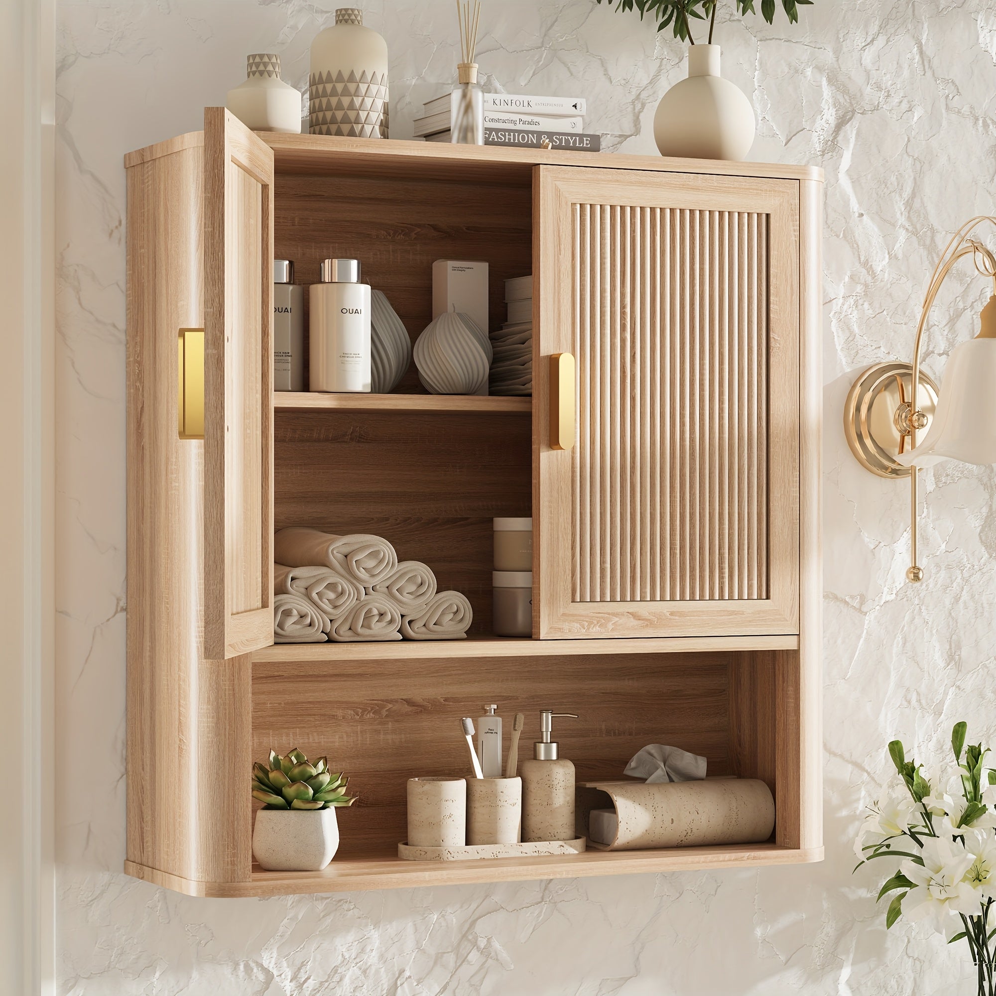 Natural Oak Medicine Cabinet Natural Oak Wood Medicine Cabinet with Adjustable Shelves - Bathroom Storage Over The Toilet Organizer for Laundry Room, Kitchen & Living Room