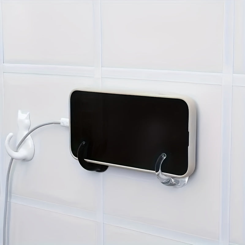 10pcs Cat Tail Sticky Hooks Wall Mounted - Transparent Waterproof No-Drill Adhesive Hooks with Cute Cartoon Cat Design, Space-Saving Organizer for Entryway, Bathroom, Bedroom, Dorm