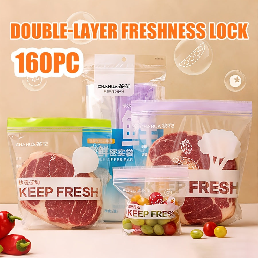 95pcs (S+M)\u002F160pcs (S+M+L+XL)\u002F35pcs (L)\u002F30pcs (XL) Thickened Reusable Clear Plastic Storage Bags with Double Sealing Strip - Meat, Fruits, Vegetables, Freezer & Pantry Storage, Kitchen Organizers, Uncoated Packaging