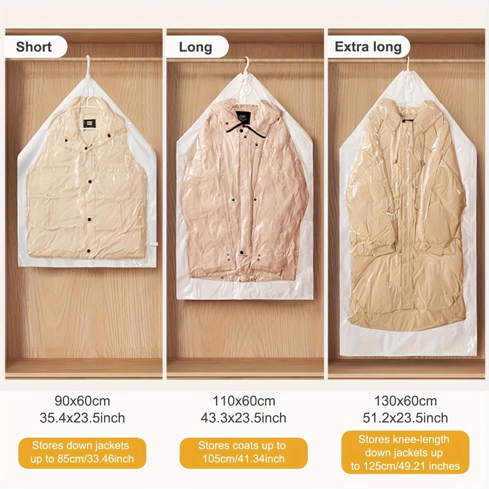 Set of 6 Hanging Vacuum Storage Bags, Designed to Save Closet Space, Extra Durable And Long, Ideal for Storing Suits, Dresses, And More, Comes with a Hook