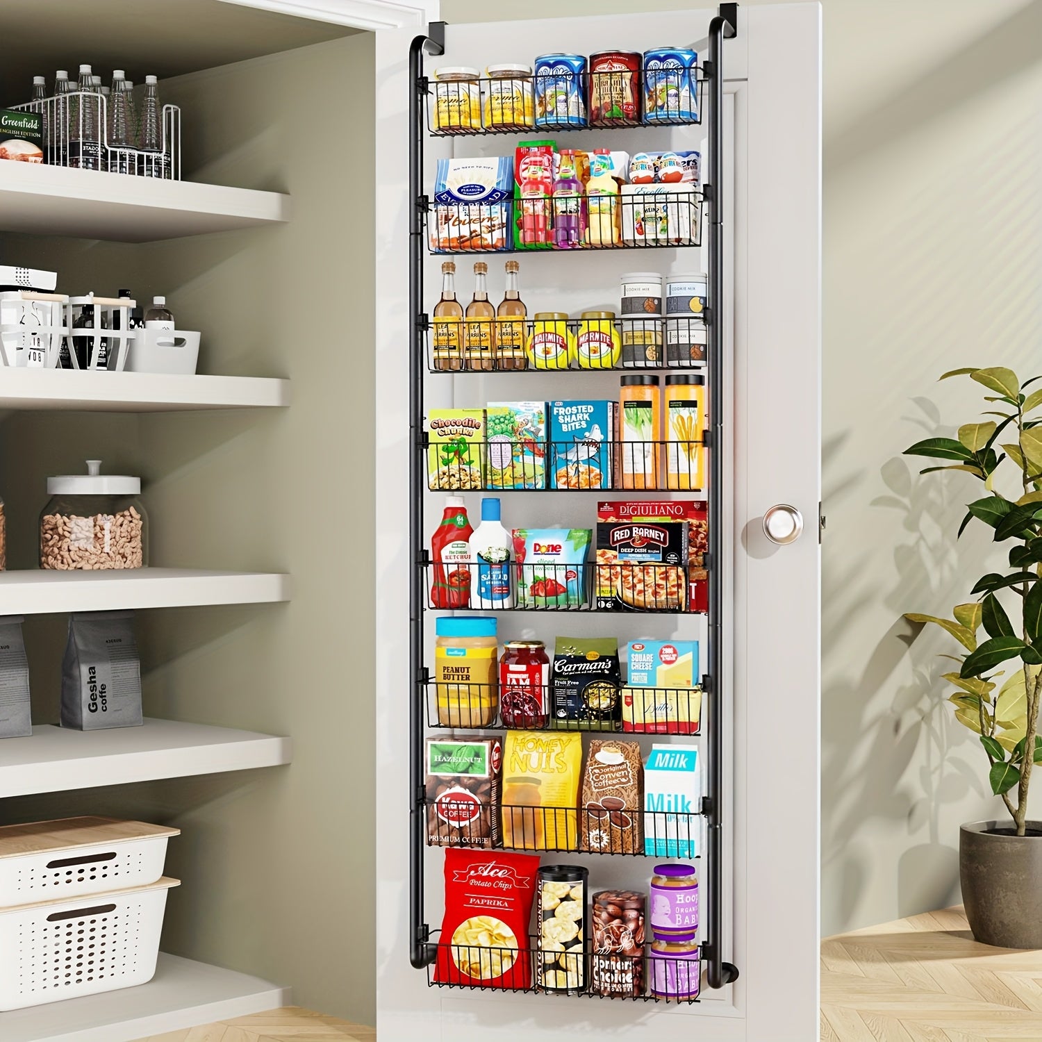 6\u002F8-Tier Door Rack - Metal Spice Organizer for Storage - Versatile Door-Mounted Storage Shelf for Kitchen, Pantry, Laundry Room & Bathroom - Multifunctional Organizer in Black & White - Perfect Kitchen Organizers And Storage Tools