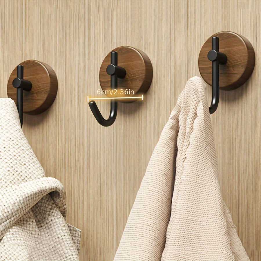 1pc Easy-Install Walnut Over-the-Door Hook | No Drill, Strong Adhesive Wall Hanger for Clothes & Towels, Boho Style