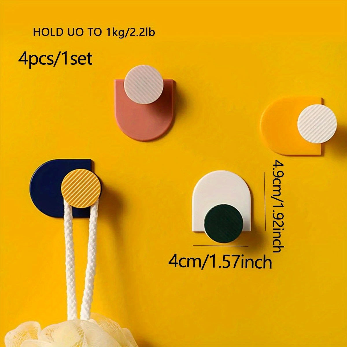 4pcs - Premium Adhesive Wall Hooks-Easy Install Space-Saving Towel\u002F Coat Hooks for Hanging Hats in Bathroom Kitchen or Bedroom