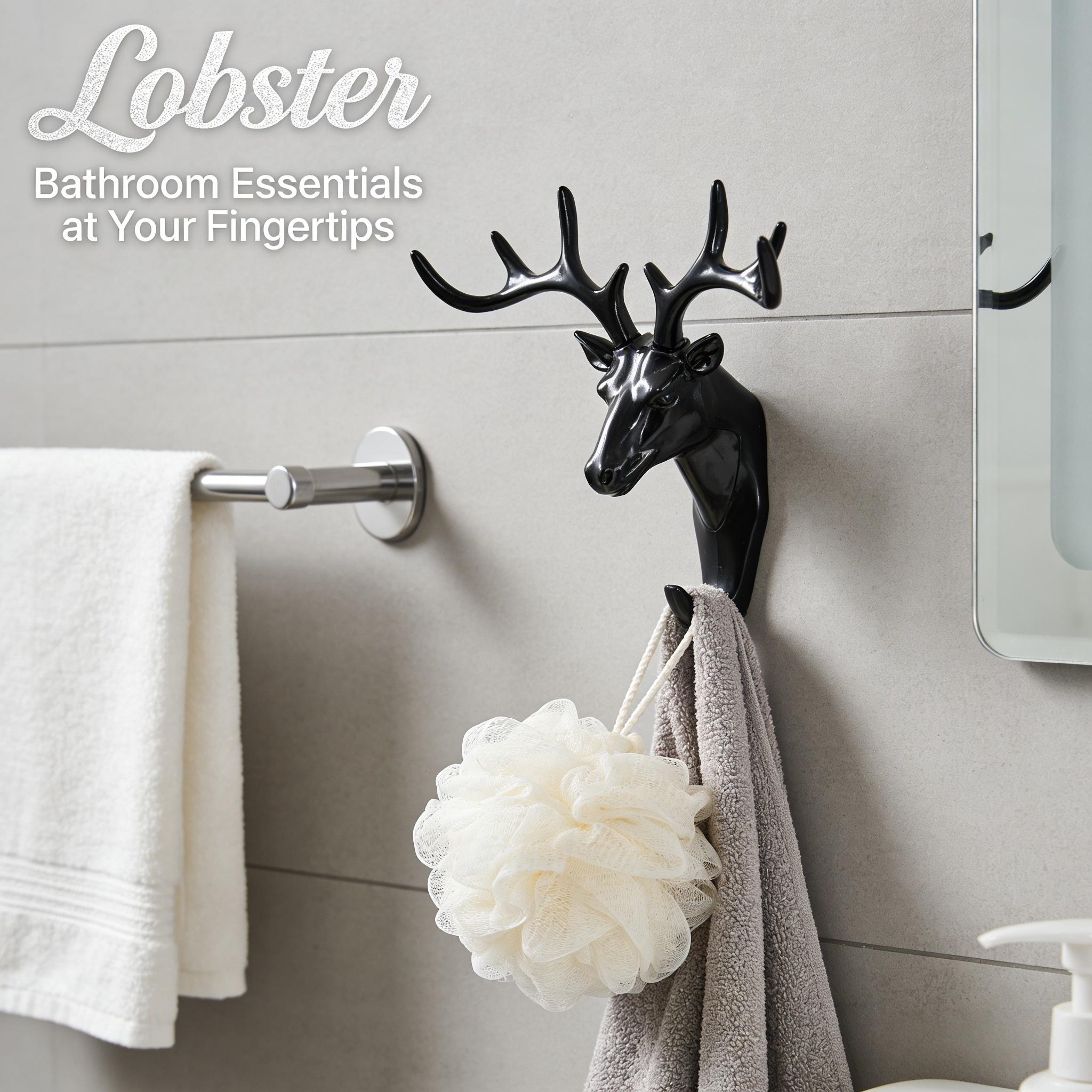 Deer Head Wall Decoration Self-Adhesive Antler Mounting Kit, Industrial Style Steel Deer Head Hook, Decorative Animal Wall Key Holder, Suitable for Home or Office, Multi-Functional Hook