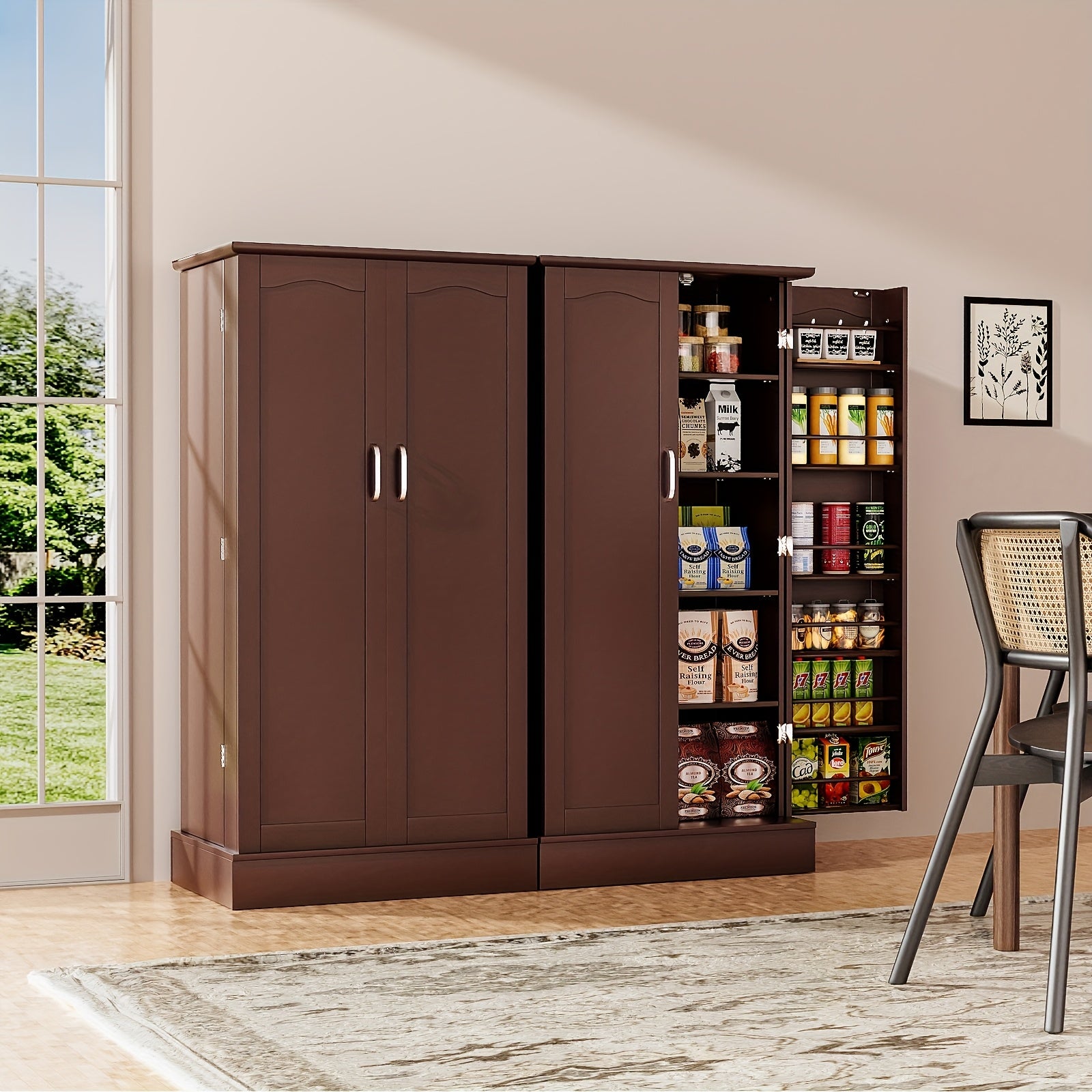 47-Inch Kitchen Pantry Cabinet Featuring Adjustable Shelves, Standalone Storage Solution for Kitchen, Buffet Sideboard for Dining And Living Areas