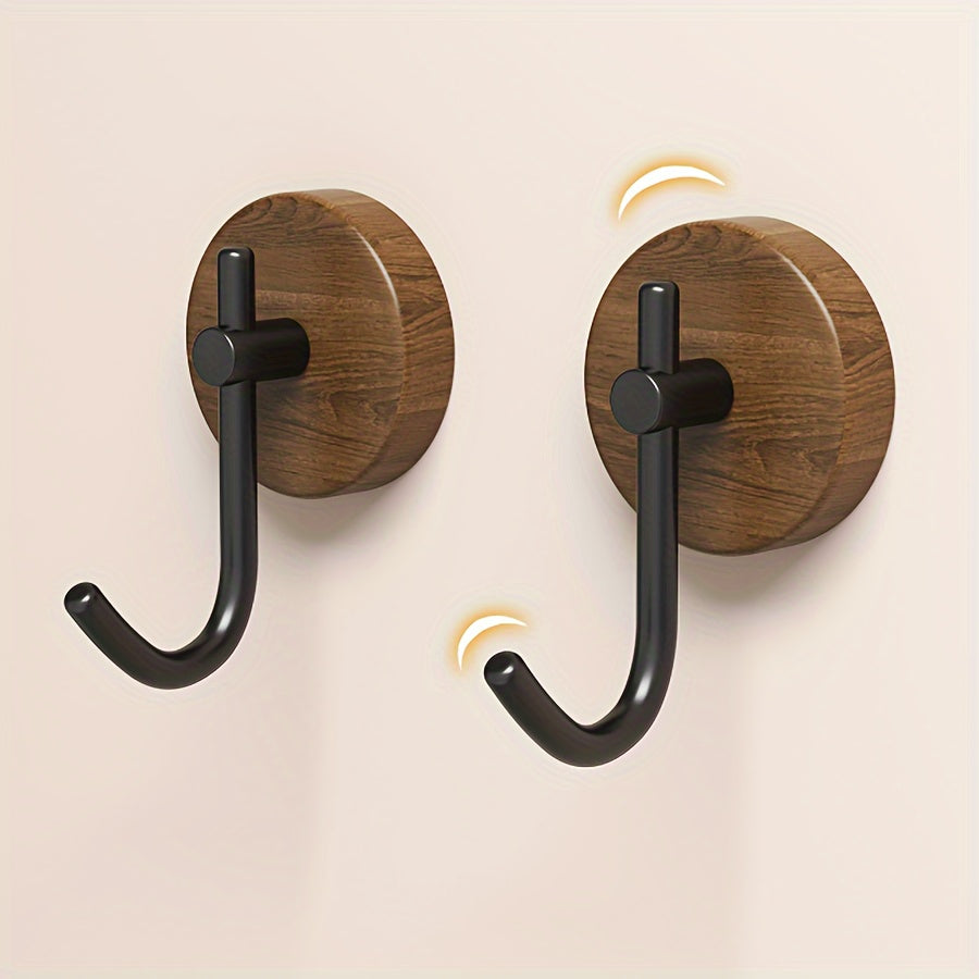 1pc Easy-Install Walnut Over-the-Door Hook | No Drill, Strong Adhesive Wall Hanger for Clothes & Towels, Boho Style
