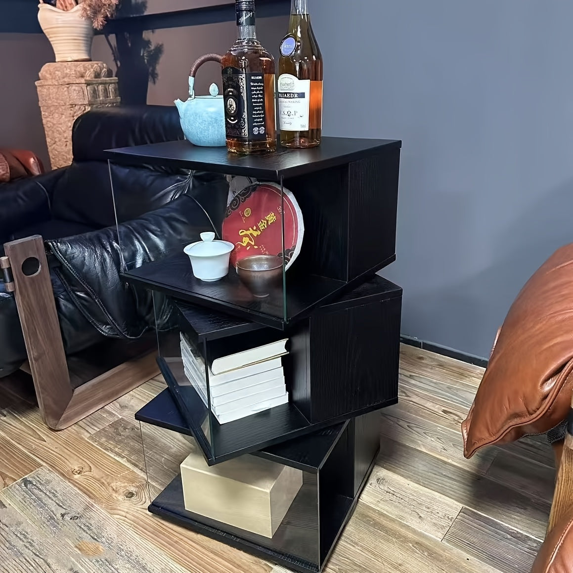 4-Tier Folding Ladder Shelf | Rustic Brown Solid Hardwood Multi-Purpose Storage Rack with 4 Display Shelves, Plant Stand, Bookshelf, and Planter Holder | Ideal for Home Office, Bedroom, Living Room, Balcony