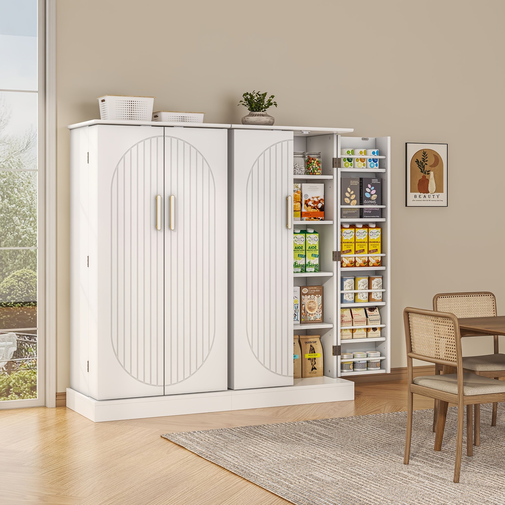 47-Inch Kitchen Pantry Cabinet Featuring Adjustable Shelves, Standalone Storage Solution for Kitchen, Buffet Sideboard for Dining And Living Areas