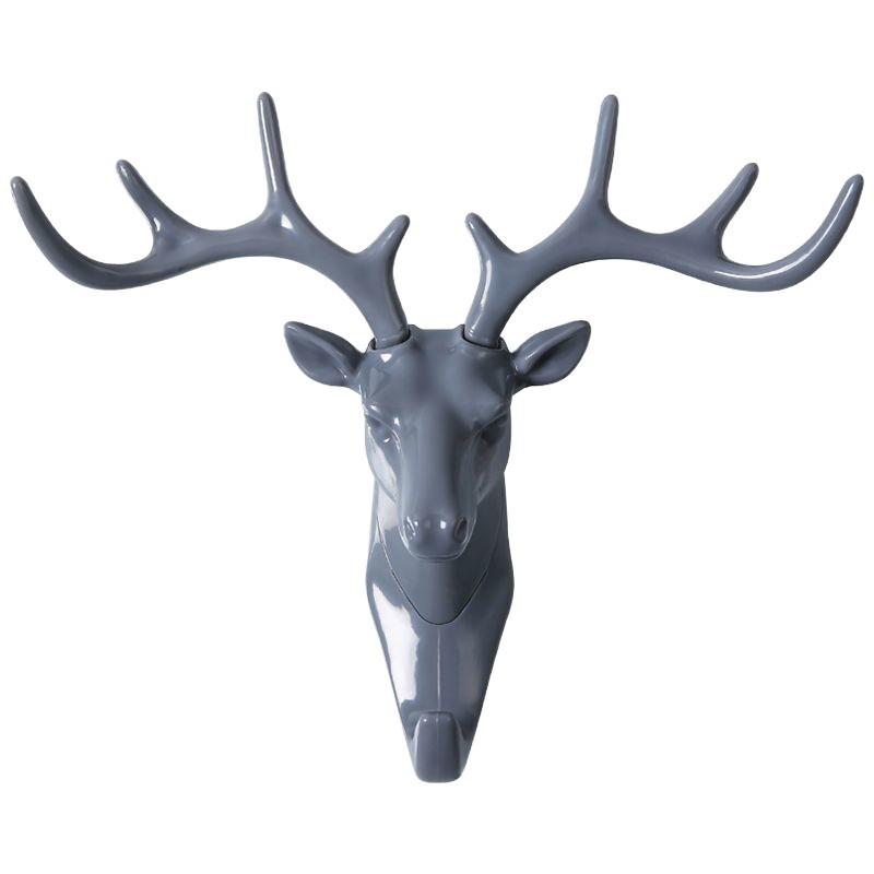 Deer Head Wall Decoration Self-Adhesive Antler Mounting Kit, Industrial Style Steel Deer Head Hook, Decorative Animal Wall Key Holder, Suitable for Home or Office, Multi-Functional Hook