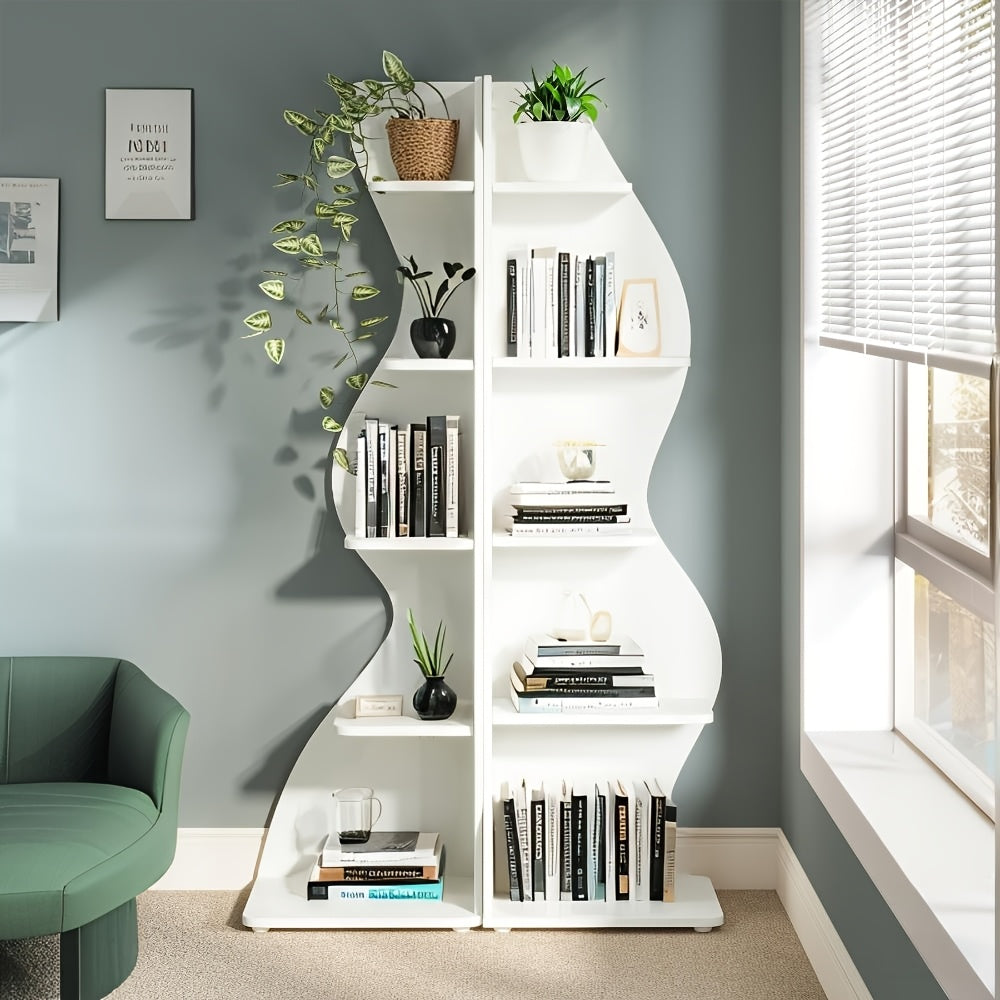 Corner Shelf, Modern 5-Tier Wall Corner Bookshelf, Stylish Corner Small Bookcase Storage Rack Plant Stand with Unique Shape for Living Room, Home Office, Ladder Racks, Storage and Organization