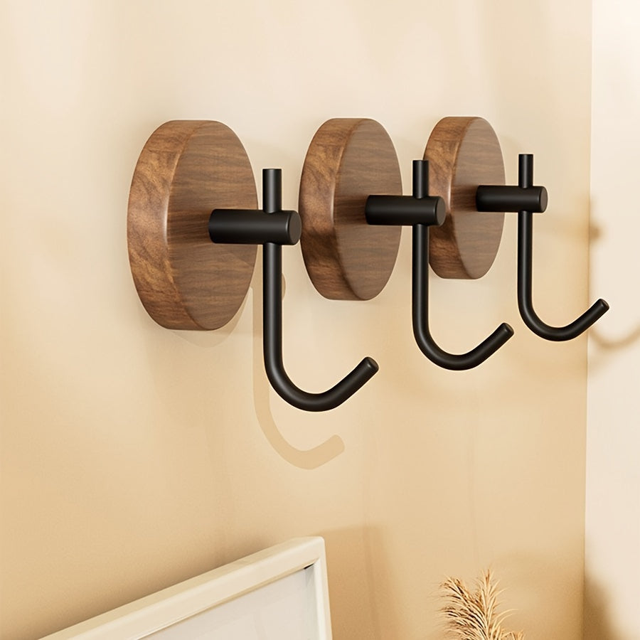 1pc Easy-Install Walnut Over-the-Door Hook | No Drill, Strong Adhesive Wall Hanger for Clothes & Towels, Boho Style